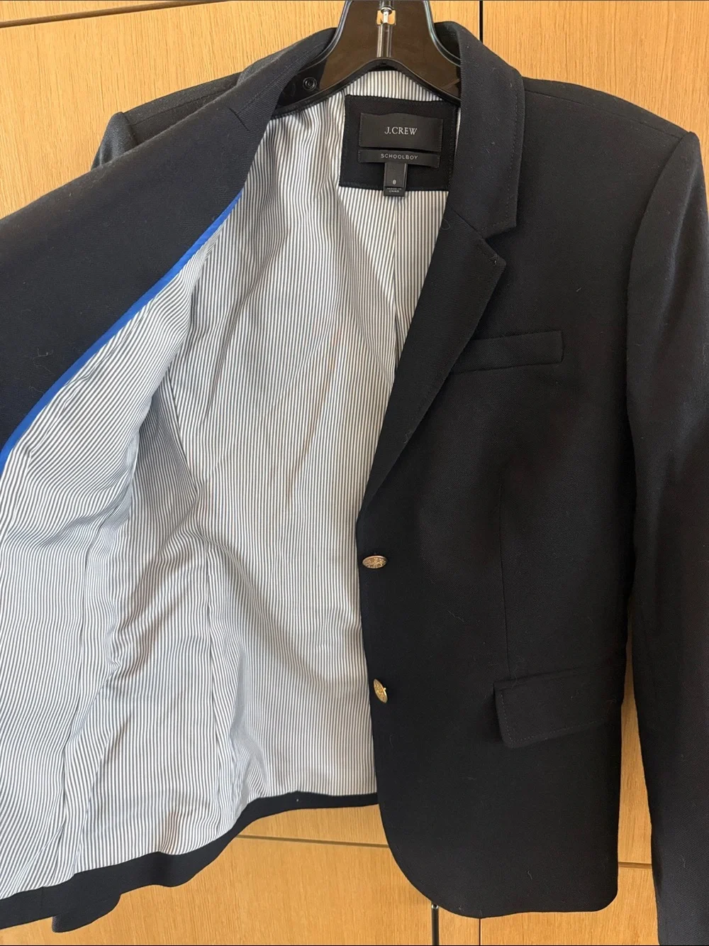 J. Crew Schoolboy Black Wool Blazer Jacket Gold Buttons Size 8